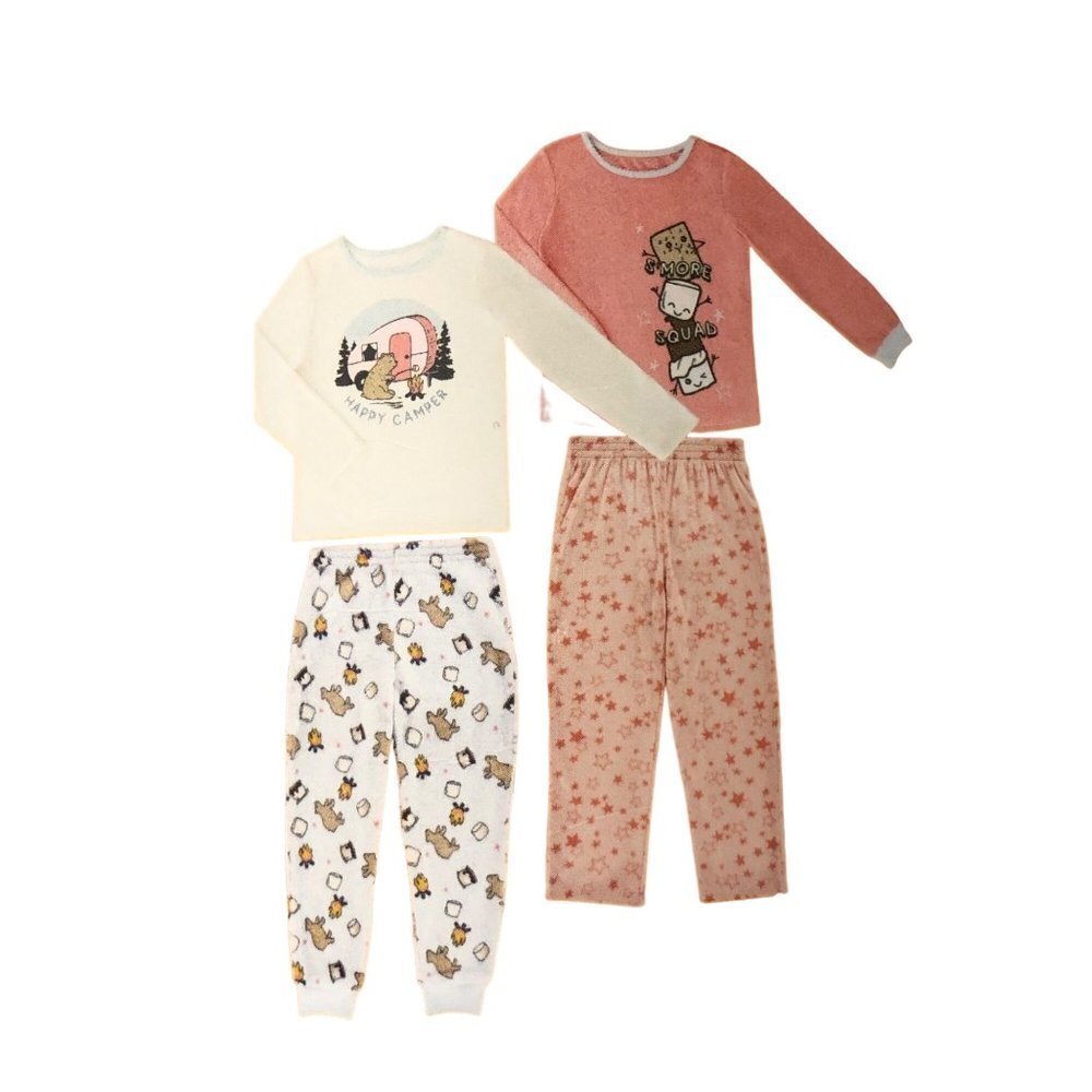 Member's Mark Girl's 2 Long Sleeve & 2 Pants 4-Piece Fleece Pajama Set 4T NWT